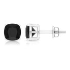 Cushion Shape Black Onyx Solitaire Stud Earrings Black Onyx - ( AAA ) - Quality - Rosec Jewels