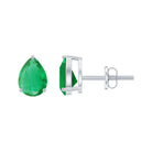 5X7 MM Pear Cut Emerald Solitaire Stud Earring Emerald - ( AAA ) - Quality - Rosec Jewels