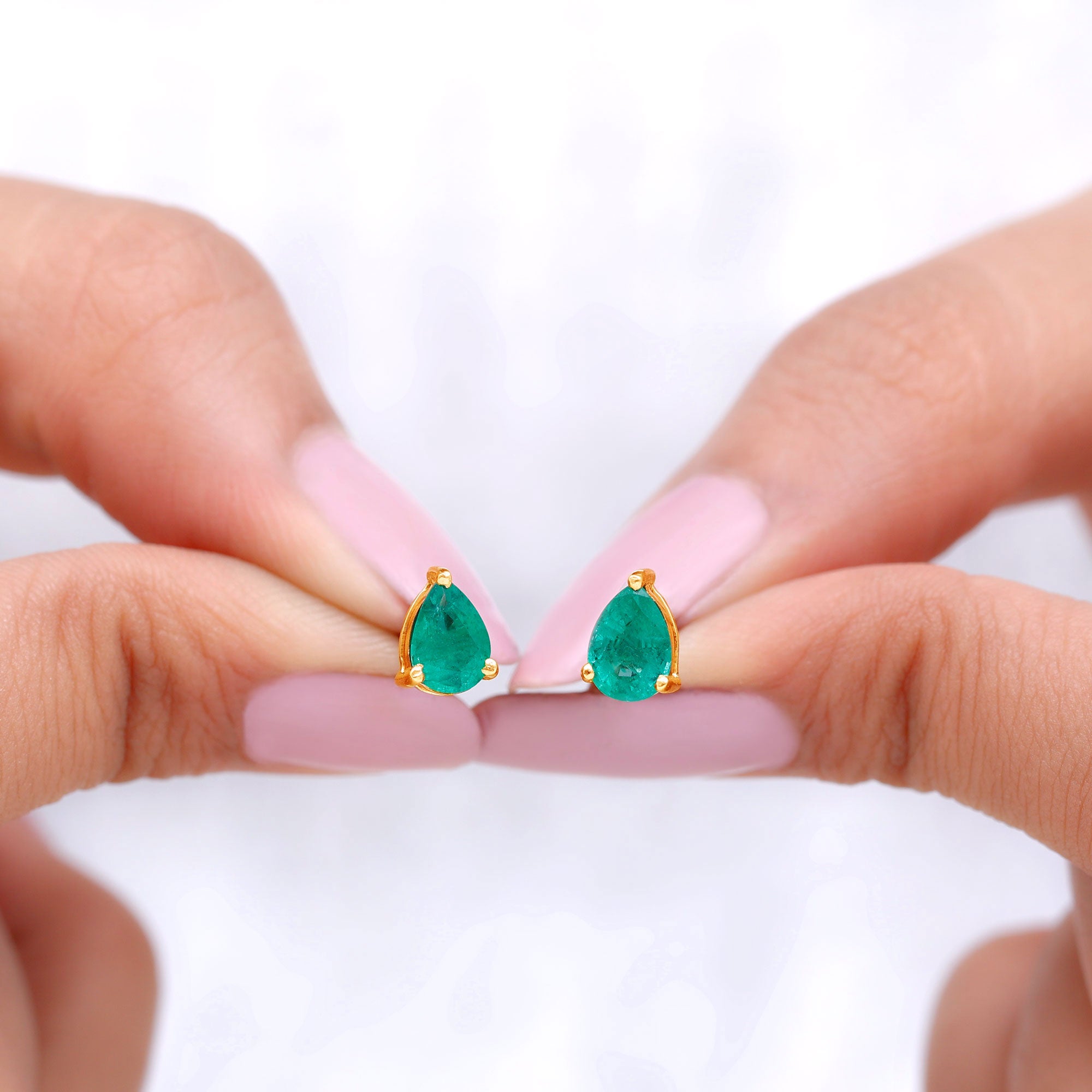 5X7 MM Pear Cut Emerald Solitaire Stud Earring Emerald - ( AAA ) - Quality - Rosec Jewels