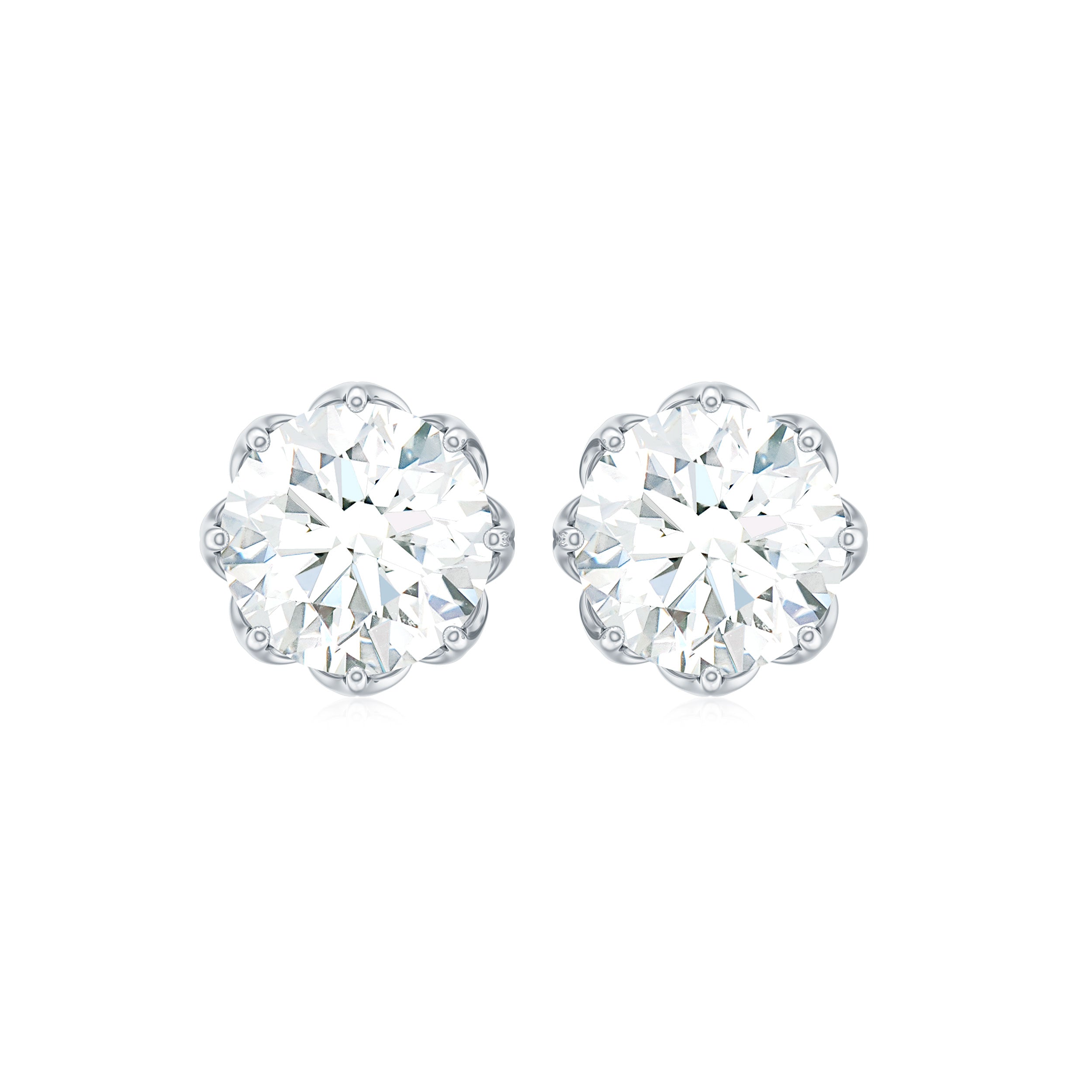 2 CT Certified Moissanite Solitaire Stud Earrings in Silver Moissanite - ( D-VS1 ) - Color and Clarity 92.5 Sterling Silver - Rosec Jewels