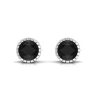 7 MM Bezel Set Black Spinel Solitaire Stud Earrings with Milgrain Details Black Spinel - ( AAA ) - Quality - Rosec Jewels