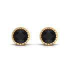 7 MM Bezel Set Black Spinel Solitaire Stud Earrings with Milgrain Details Black Spinel - ( AAA ) - Quality - Rosec Jewels