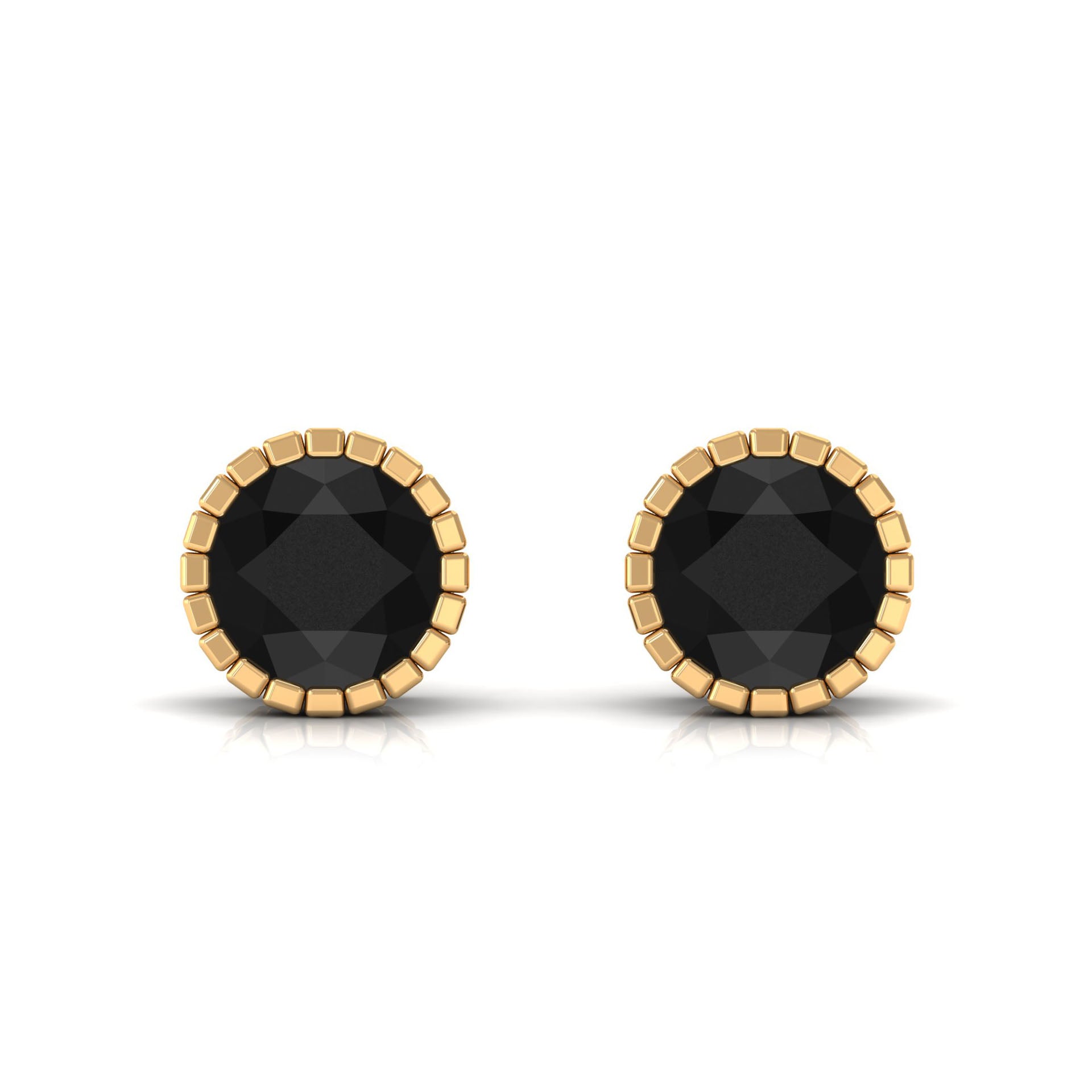 7 MM Bezel Set Black Spinel Solitaire Stud Earrings with Milgrain Details Black Spinel - ( AAA ) - Quality - Rosec Jewels