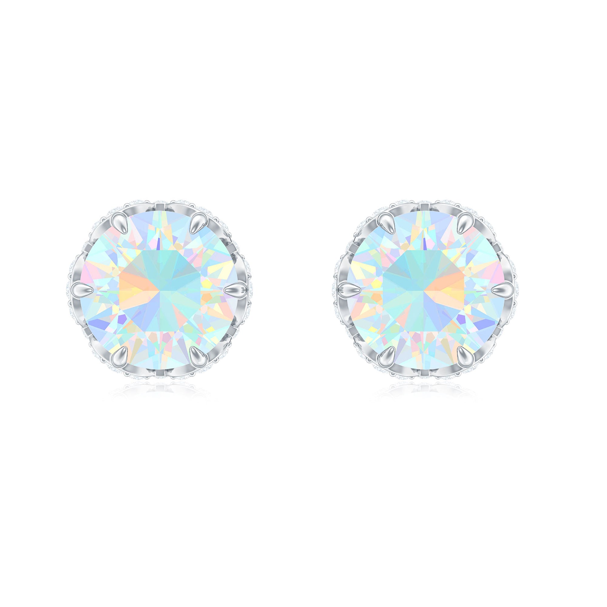 Ethiopian Opal Solitaire Stud Earrings and Diamond Accent Ethiopian Opal - ( AAA ) - Quality - Rosec Jewels