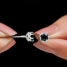 Lotus Basket Set Black Onyx Solitaire Stud Earrings with Diamond Accent Black Onyx - ( AAA ) - Quality - Rosec Jewels