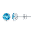 Lotus Basket Set Swiss Blue Topaz Solitaire Stud Earrings with Diamond Accent Swiss Blue Topaz - ( AAA ) - Quality - Rosec Jewels