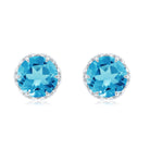 Lotus Basket Set Swiss Blue Topaz Solitaire Stud Earrings with Diamond Accent Swiss Blue Topaz - ( AAA ) - Quality - Rosec Jewels