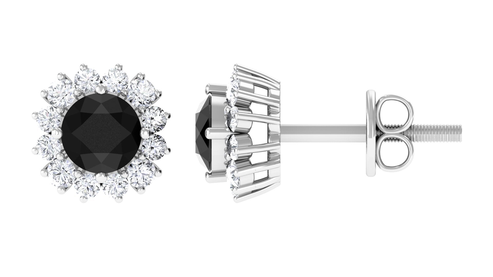 Minimal Black and White Diamond Halo Stud Earrings Black Diamond - ( AAA ) - Quality - Rosec Jewels