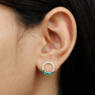 Open Circle Stud Earrings with Emerald and Diamond Emerald - ( AAA ) - Quality - Rosec Jewels