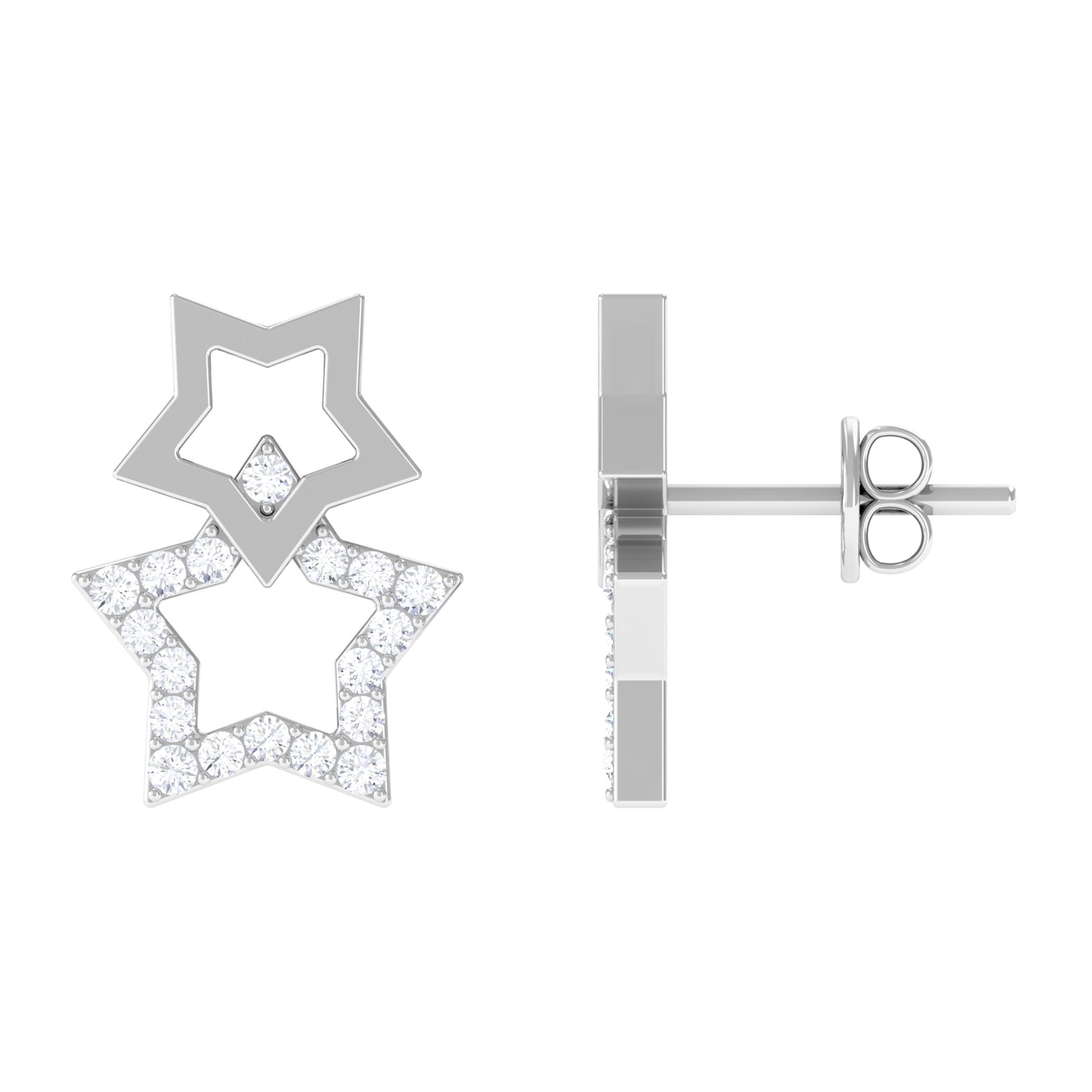 Double Star Stud Earrings with Diamond Diamond - ( HI-SI ) - Color and Clarity - Rosec Jewels