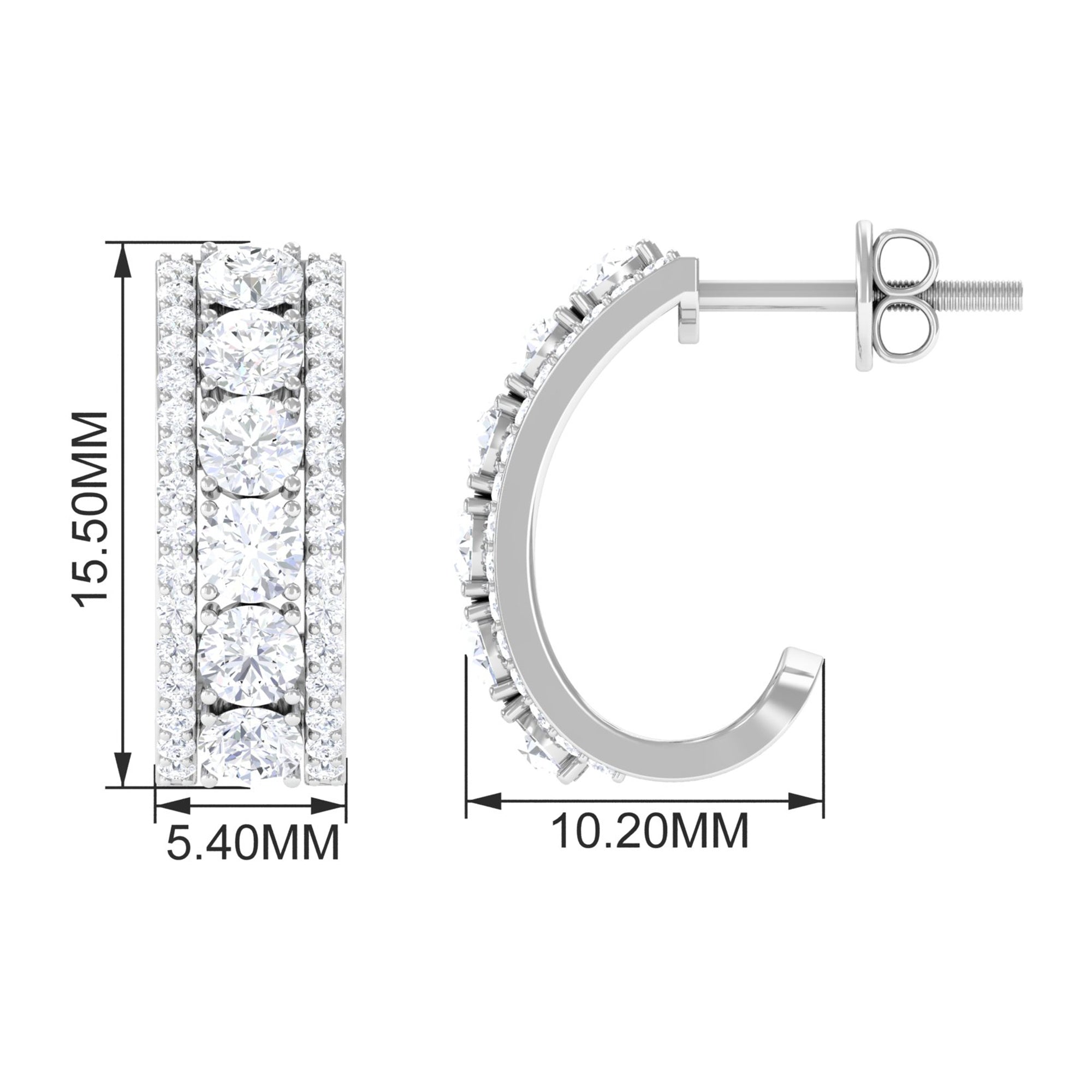 Certified Moissanite Round Designer J Hoop Earrings Moissanite - ( D-VS1 ) - Color and Clarity - Rosec Jewels