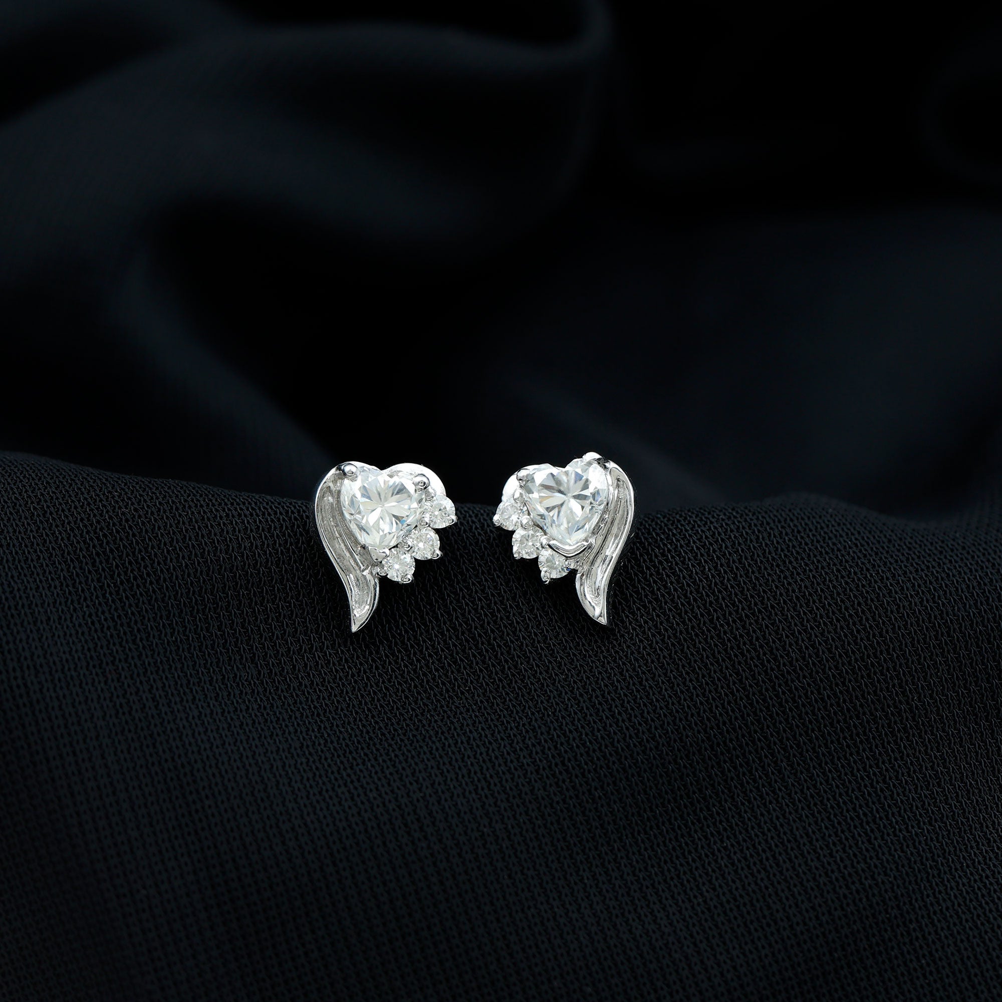 Heart Shape Moissanite Minimal Stud Earrings with Screw Back Moissanite - ( D-VS1 ) - Color and Clarity - Rosec Jewels