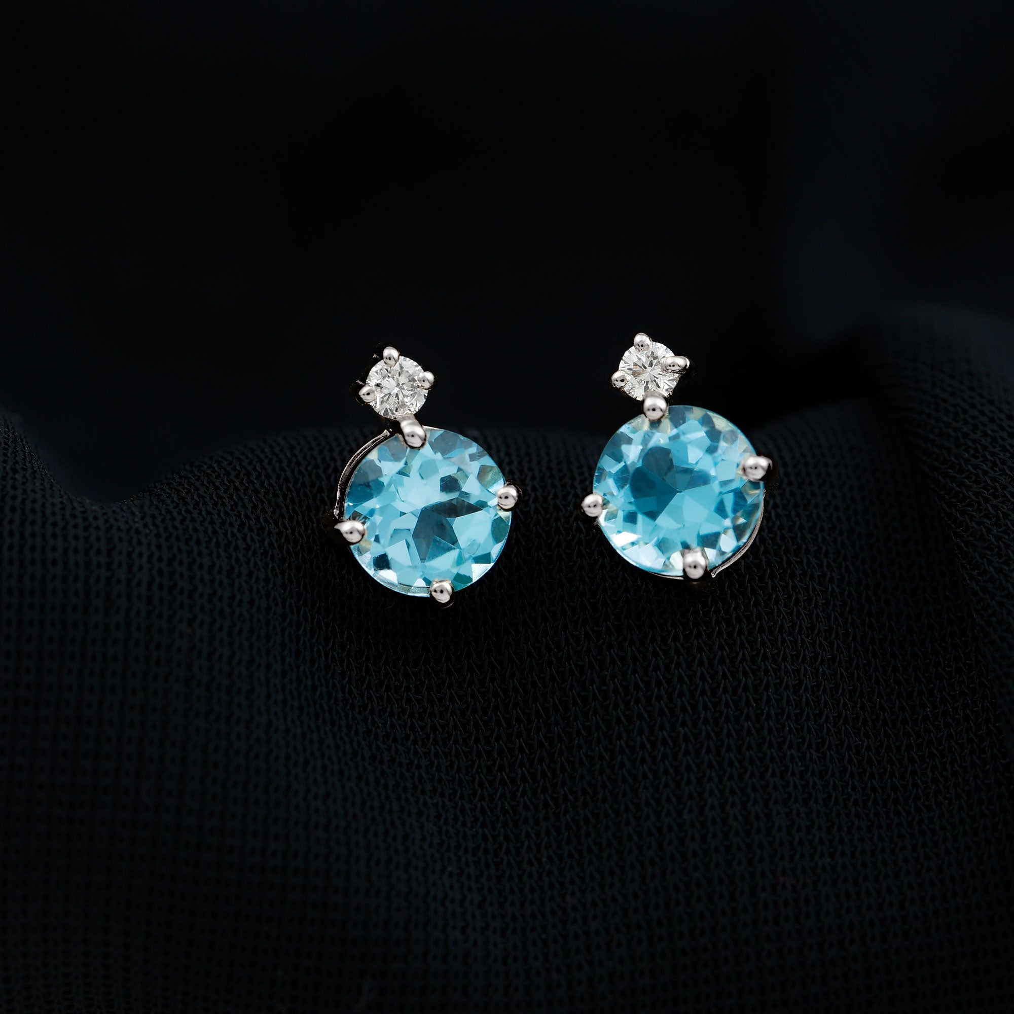 Swiss Blue Topaz Solitaire Stud Earrings with Moissanite Swiss Blue Topaz - ( AAA ) - Quality - Rosec Jewels