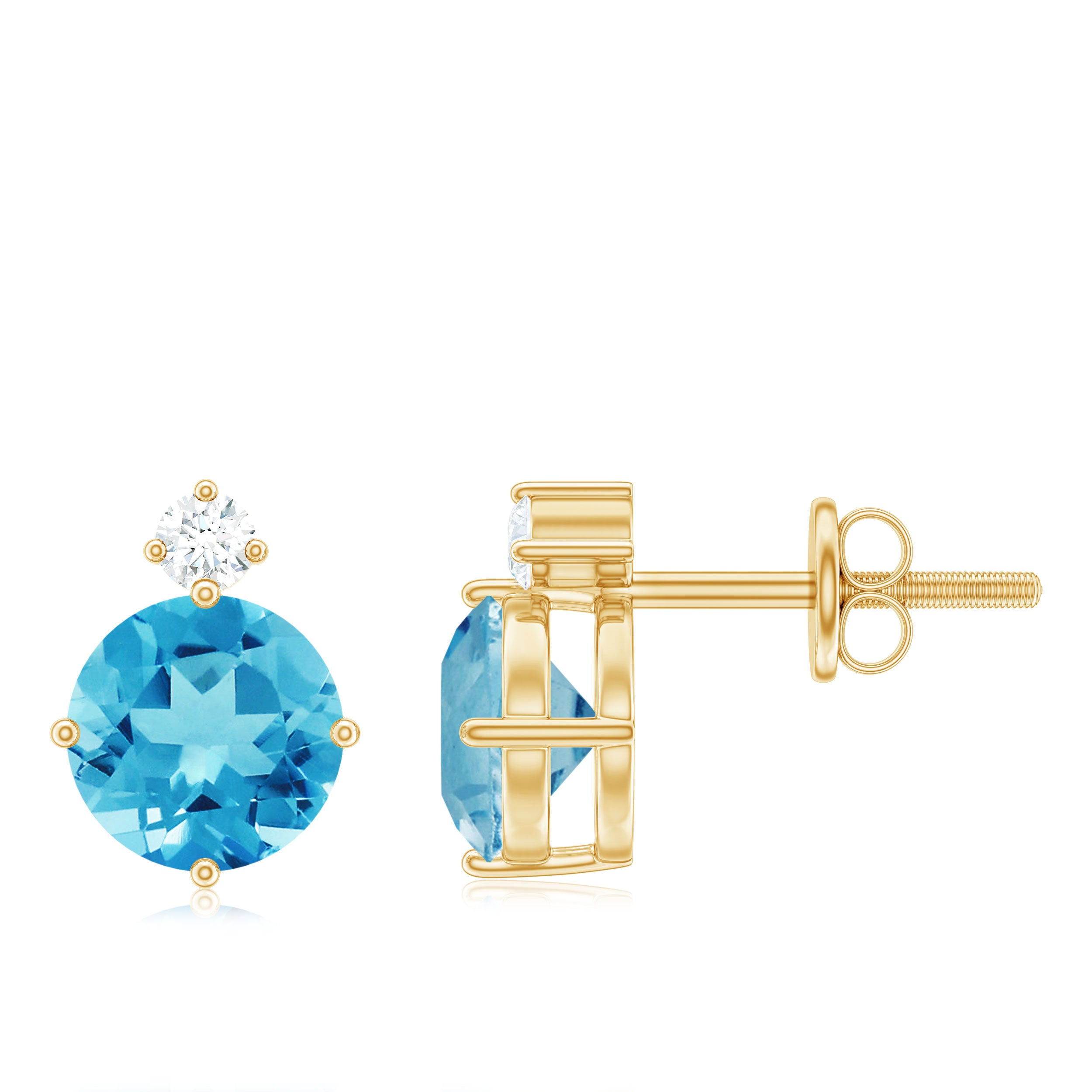 Swiss Blue Topaz Solitaire Stud Earrings with Moissanite Swiss Blue Topaz - ( AAA ) - Quality - Rosec Jewels