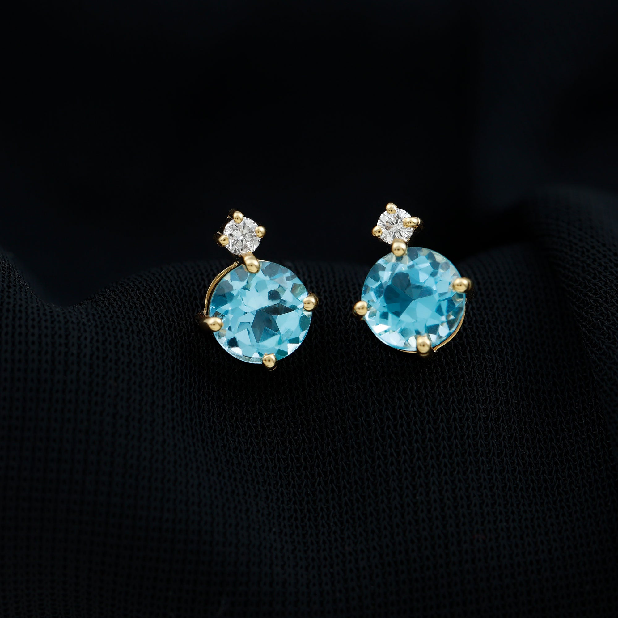 Swiss Blue Topaz Solitaire Stud Earrings with Moissanite Swiss Blue Topaz - ( AAA ) - Quality - Rosec Jewels