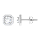 Round Cut Certified Moissanite Halo Stud Earrings in Gold Moissanite - ( D-VS1 ) - Color and Clarity - Rosec Jewels