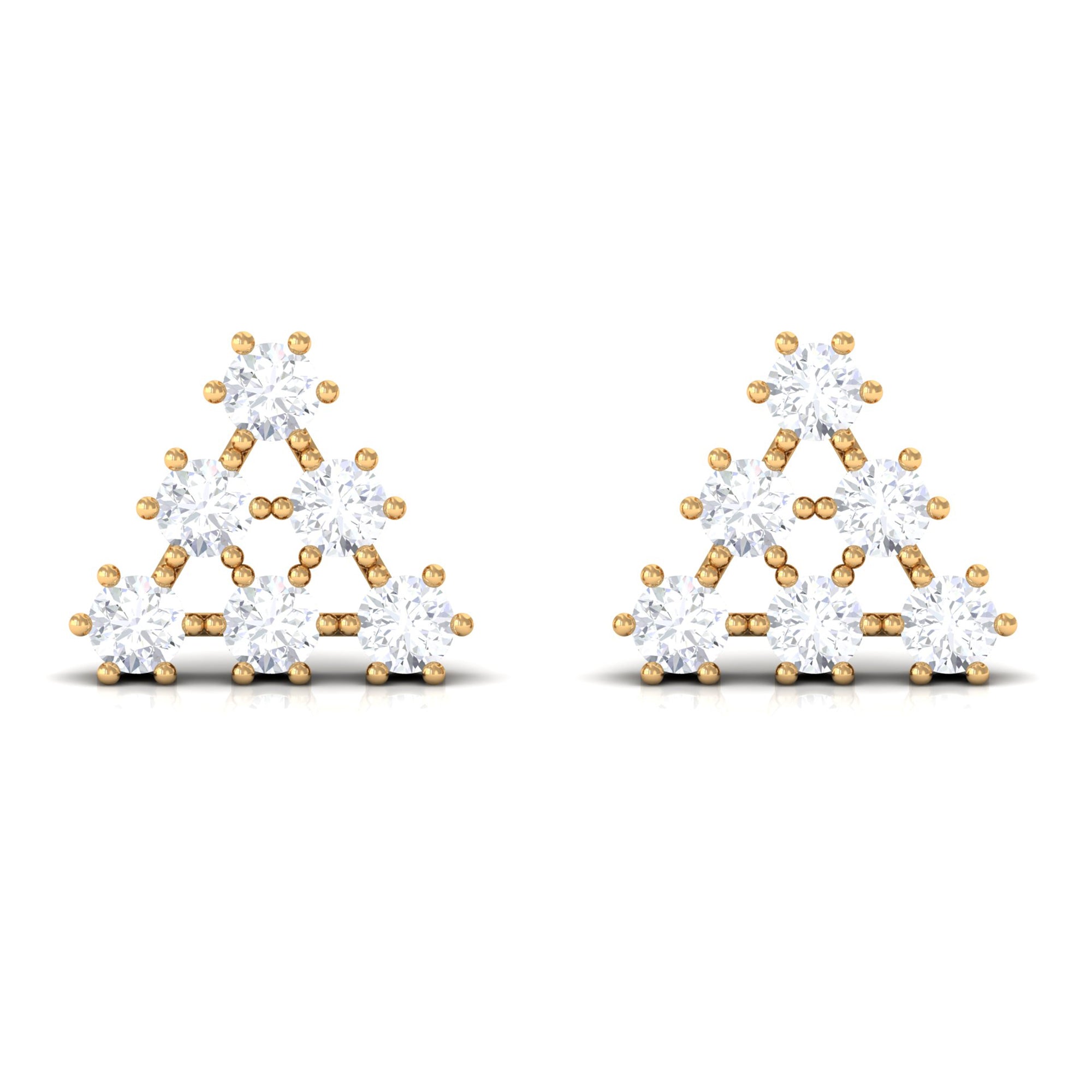 3/4 CT Round Diamond Cluster Triangle Stud Earrings in Gold Diamond - ( HI-SI ) - Color and Clarity - Rosec Jewels