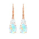 Oval Shape Ethiopian Opal Leverback Drop Earrings With Moissanite Ethiopian Opal - ( AAA ) - Quality - Rosec Jewels