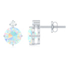 Ethiopian Opal Diamond Solitaire Stud Earrings Ethiopian Opal - ( AAA ) - Quality - Rosec Jewels