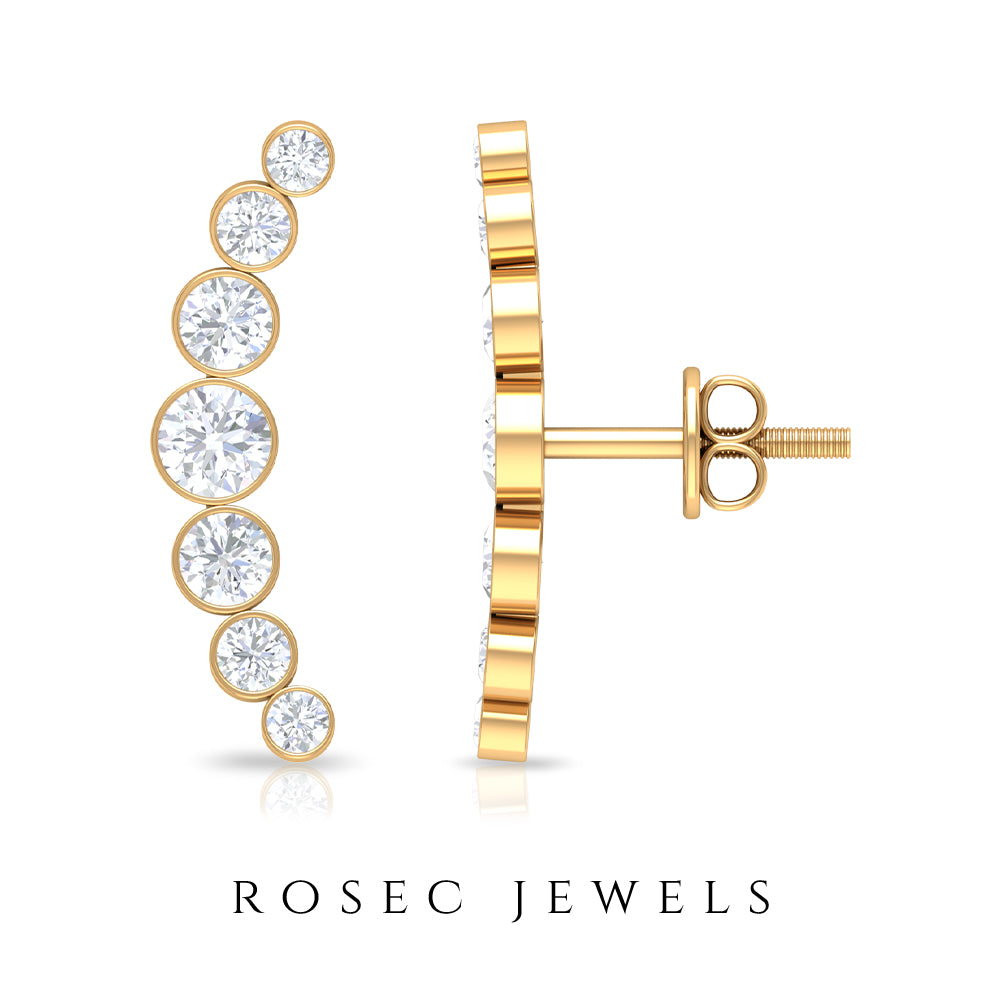 Natural Diamond Climber Earrings with Screw Back Diamond - ( HI-SI ) - Color and Clarity - Rosec Jewels