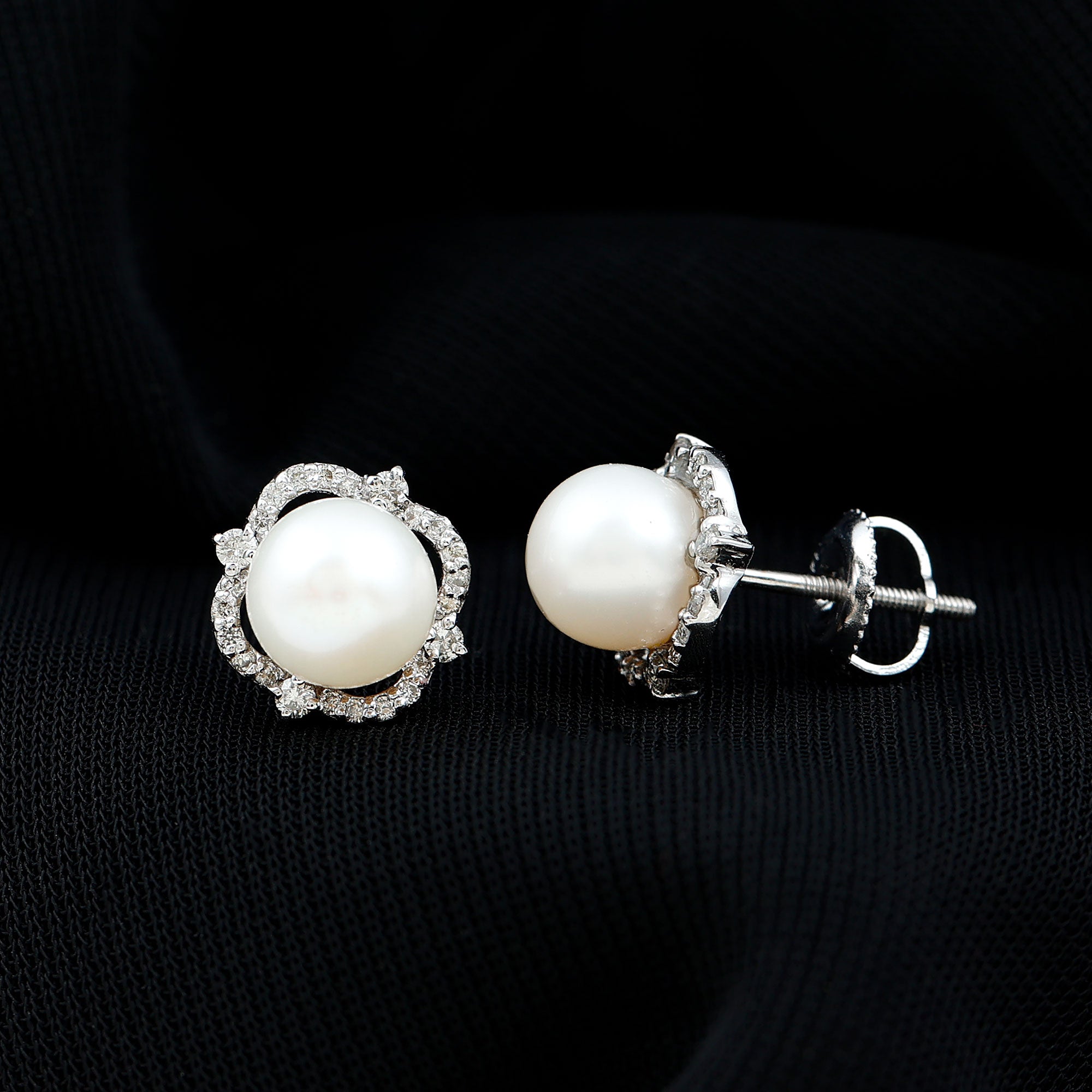 6.50 CT Floral Statement Earrings with Freshwater Pearl and Diamond Accents Freshwater Pearl - ( AAA ) - Quality - Rosec Jewels