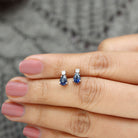 1 CT Simple Pear Cut Blue Sapphire and Round Diamond Two Stone Stud Earrings Blue Sapphire - ( AAA ) - Quality - Rosec Jewels