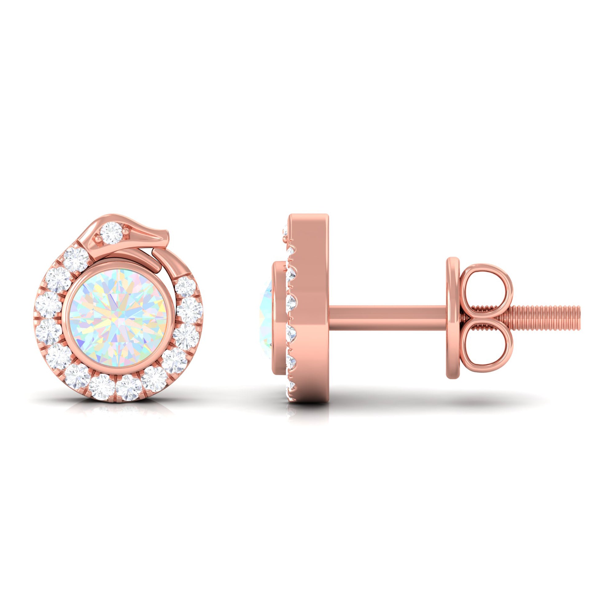 Real Ethiopian Opal Gothic Stud Earrings with Diamond Ethiopian Opal - ( AAA ) - Quality - Rosec Jewels