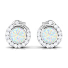 Real Ethiopian Opal Gothic Stud Earrings with Diamond Ethiopian Opal - ( AAA ) - Quality - Rosec Jewels