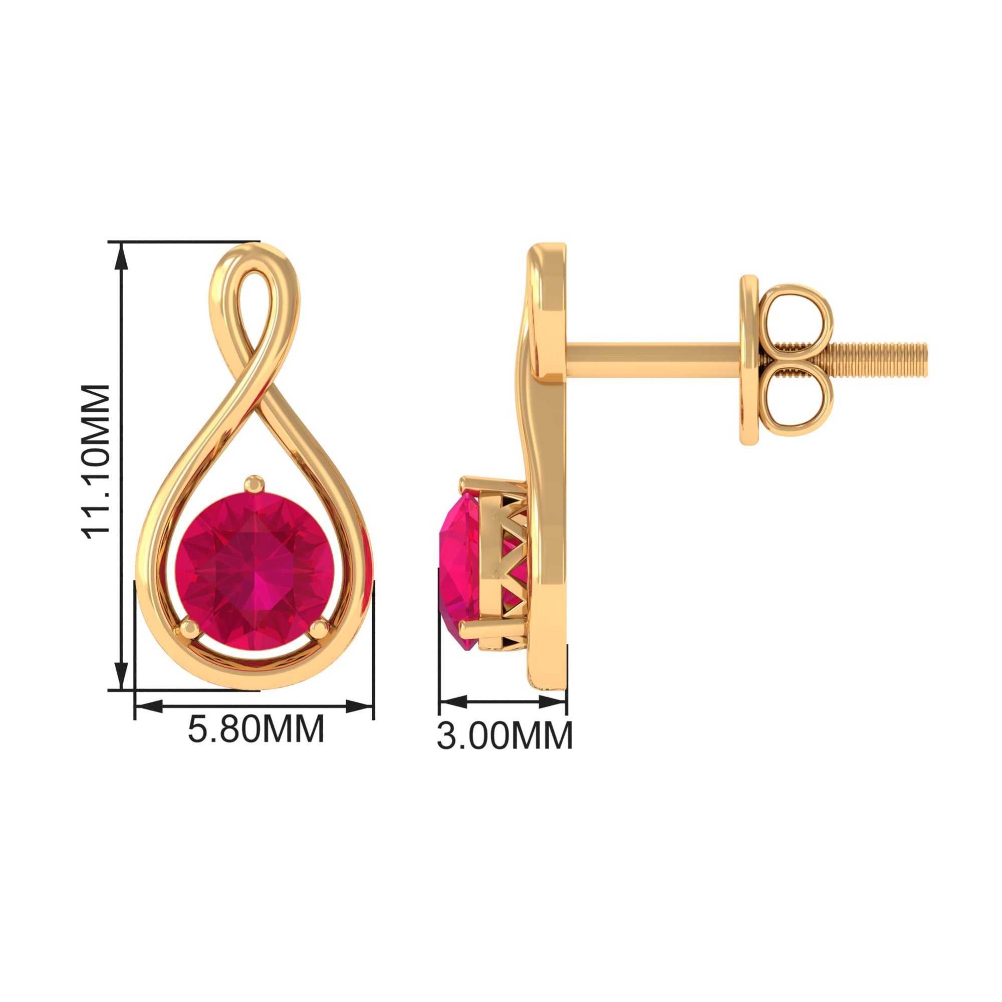 Round Cut Solitaire Ruby Infinity Stud Earrings Ruby - ( AAA ) - Quality - Rosec Jewels