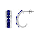 2 CT Created Blue Sapphire and Moissanite J Hoop Earrings Lab Created Blue Sapphire - ( AAAA ) - Quality - Rosec Jewels