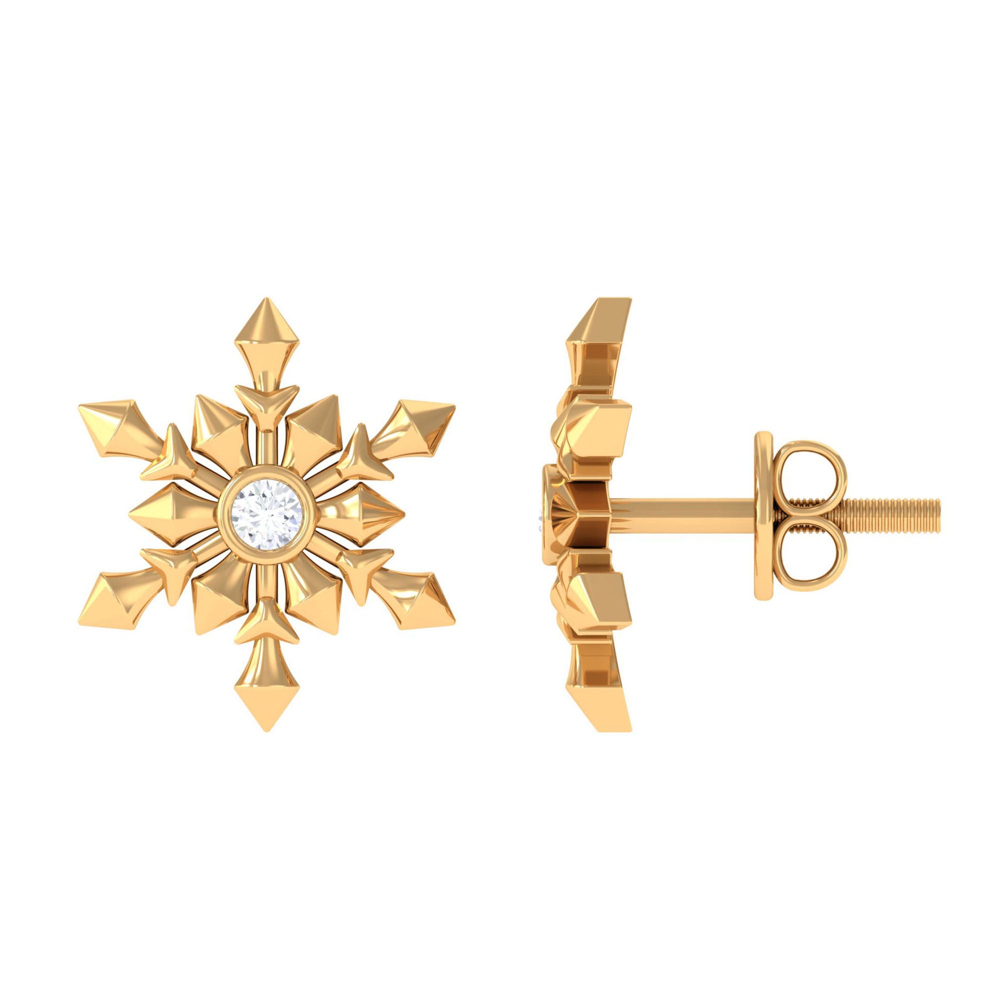 Natural Diamond Gold Snowflake Stud Earrings Diamond - ( HI-SI ) - Color and Clarity - Rosec Jewels