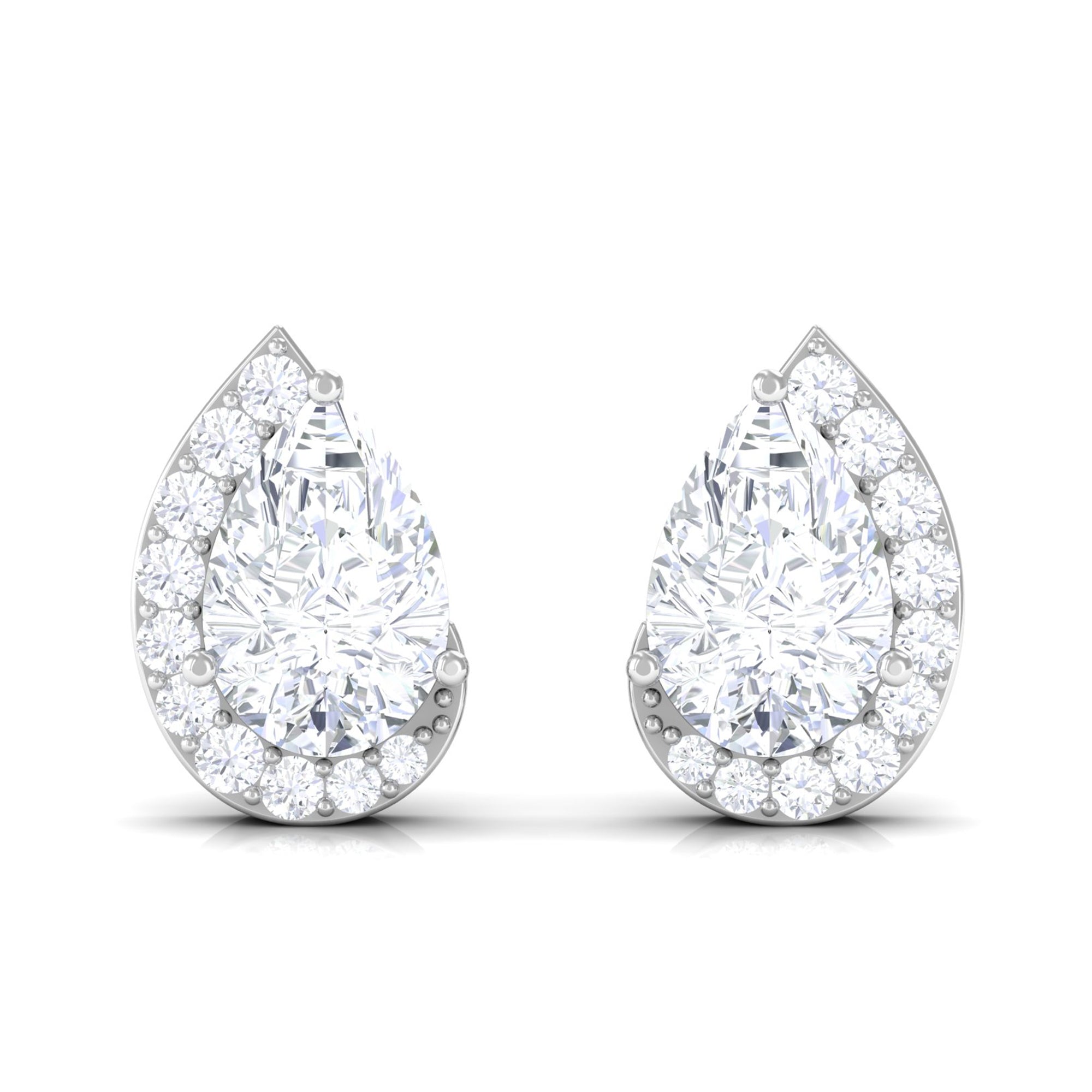 Cubic Zirconia Teardrop Stud Earrings with Screw Back Zircon - ( AAAA ) - Quality - Rosec Jewels