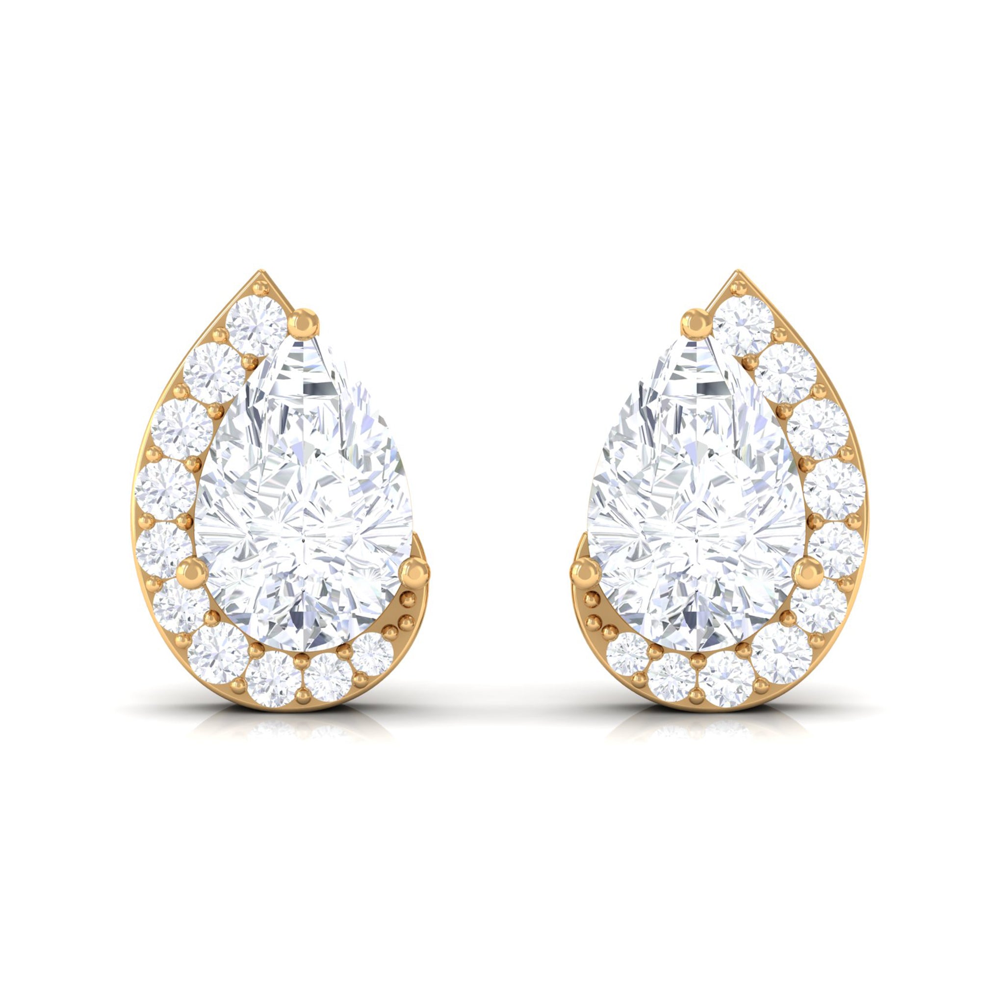 Cubic Zirconia Teardrop Stud Earrings with Screw Back Zircon - ( AAAA ) - Quality - Rosec Jewels