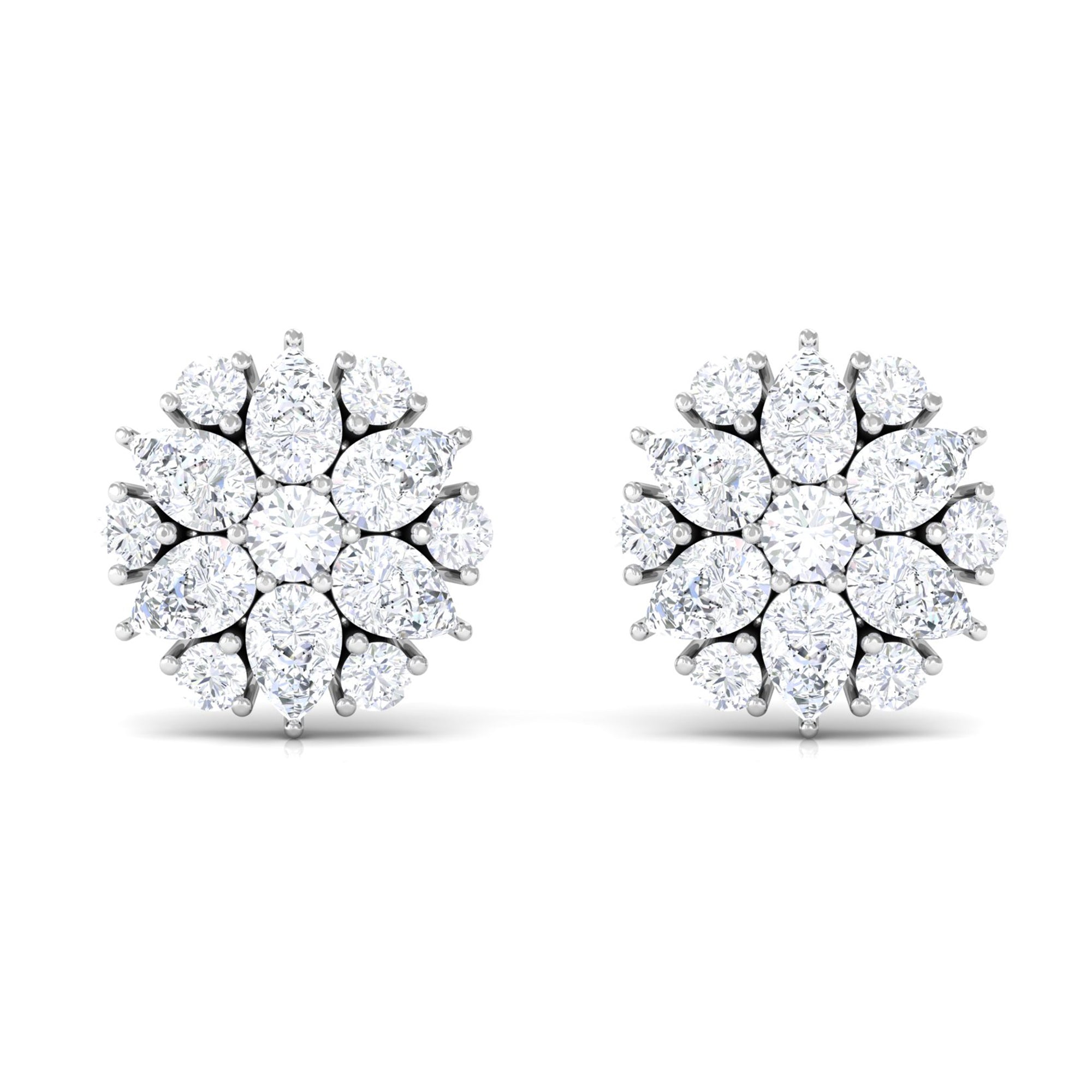 Certified Moissanite Flower Stud Earrings Moissanite - ( D-VS1 ) - Color and Clarity - Rosec Jewels