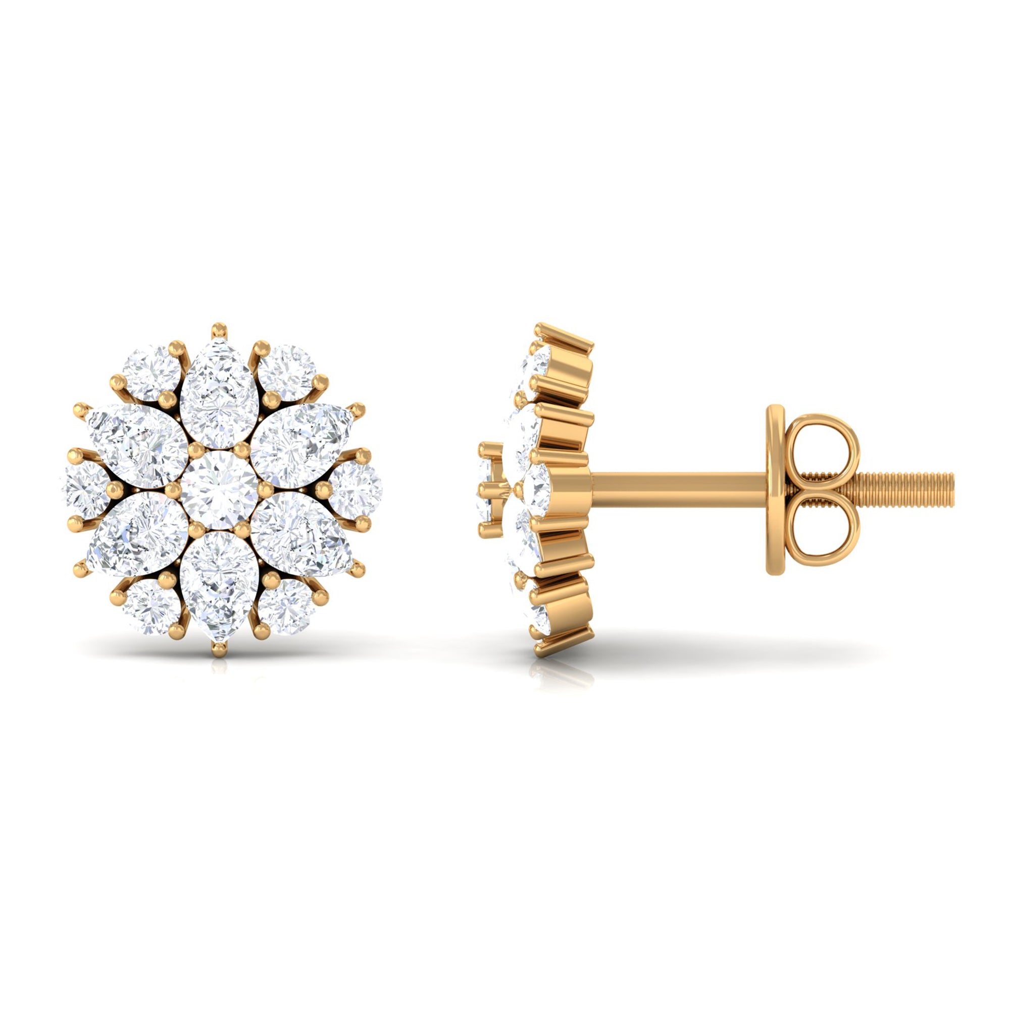 Certified Moissanite Flower Stud Earrings Moissanite - ( D-VS1 ) - Color and Clarity - Rosec Jewels