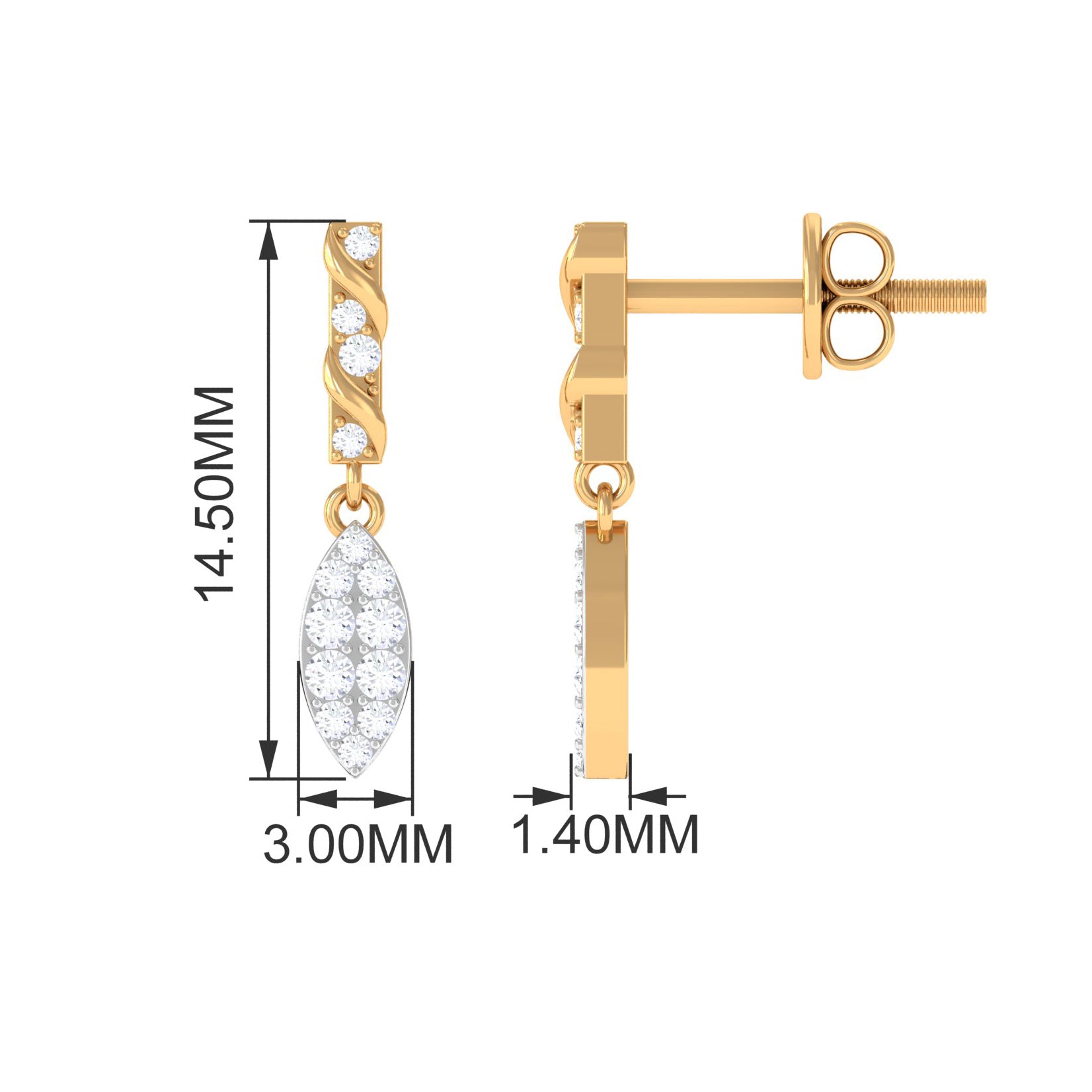 1/4 CT Zircon Gold Leaf Dangle Drop Earrings Zircon - ( AAAA ) - Quality - Rosec Jewels