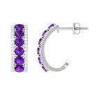 Natural Amethyst Moissanite Hoop Earrings Amethyst - ( AAA ) - Quality 92.5 Sterling Silver - Rosec Jewels