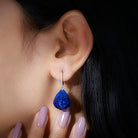 Created Blue Sapphire Hoop Drop Earrings in Silver - Rosec Jewels