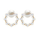 7.25 CT Freshwater Pearl and Diamond Open Circle Stud Earrings Freshwater Pearl - ( AAA ) - Quality - Rosec Jewels