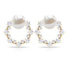 7.25 CT Freshwater Pearl and Diamond Open Circle Stud Earrings Freshwater Pearl - ( AAA ) - Quality - Rosec Jewels