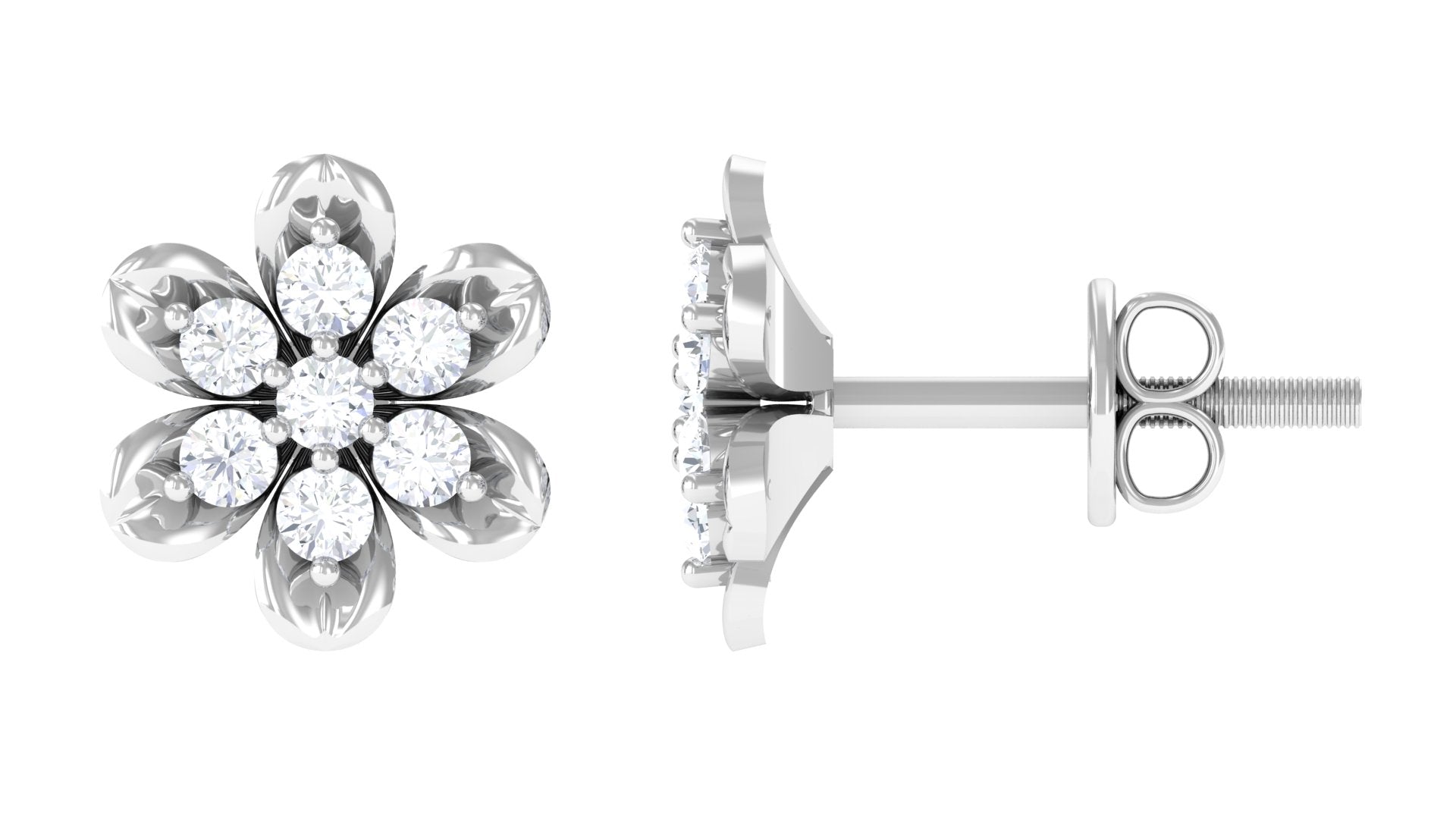 Rosec Jewels-Nature Inspired Flower Stud Earrings with Diamond