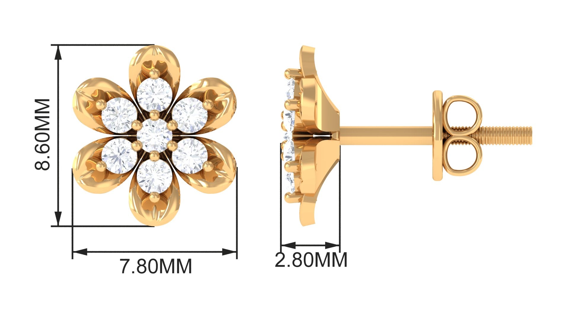 Rosec Jewels-Nature Inspired Flower Stud Earrings with Diamond