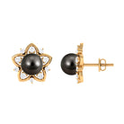 Tahitian Pearl and Diamond Flower Stud Earrings Tahitian pearl - ( AAA ) - Quality - Rosec Jewels