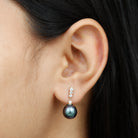 Diamond Bar and Tahitian Pearl Drop Earrings Tahitian pearl - ( AAA ) - Quality - Rosec Jewels