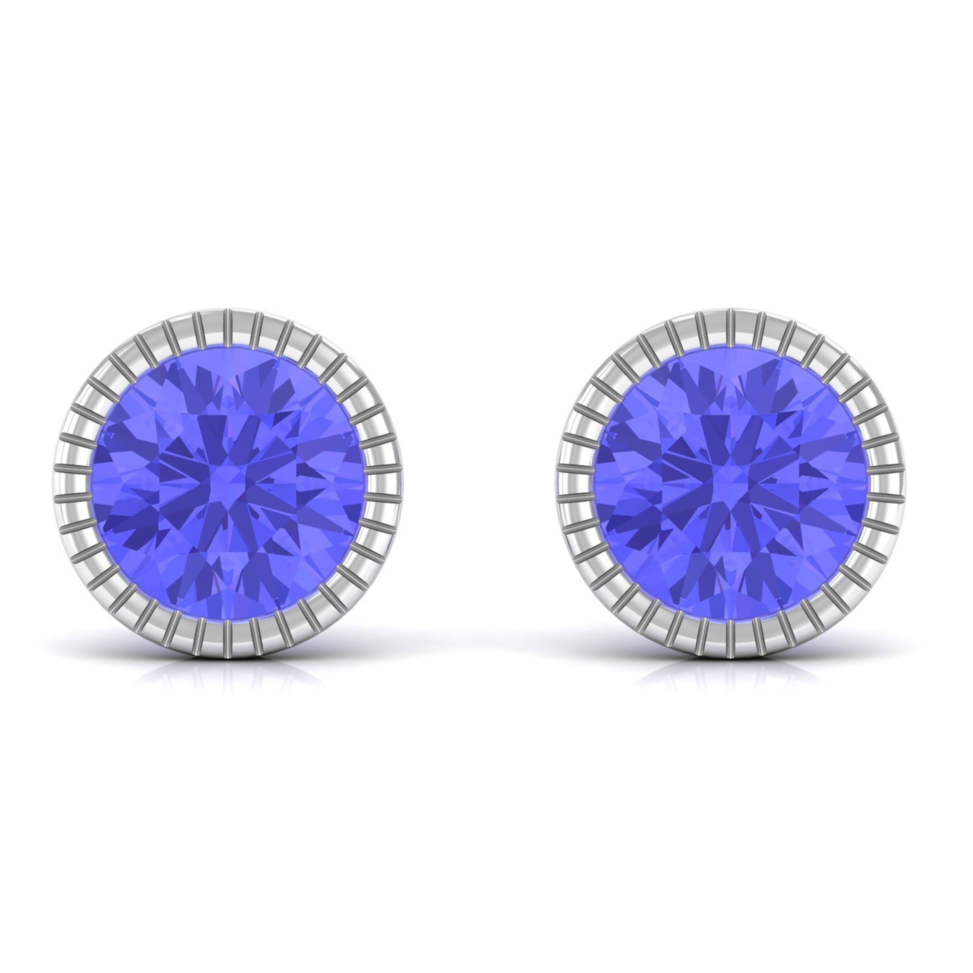 1 CT Round Cut Natural Tanzanite Solitaire Stud Earring in Bezel Setting Tanzanite - ( AAA ) - Quality - Rosec Jewels