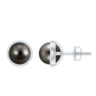 9 MM Round Cut Tahitian Pearl Solitaire Stud EarRing in Bezel Setting Tahitian pearl - ( AAA ) - Quality - Rosec Jewels