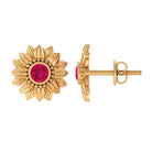 Bezel Set Real Ruby Flower Stud Earrings Ruby - ( AAA ) - Quality - Rosec Jewels