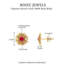 Bezel Set Real Ruby Flower Stud Earrings Ruby - ( AAA ) - Quality - Rosec Jewels