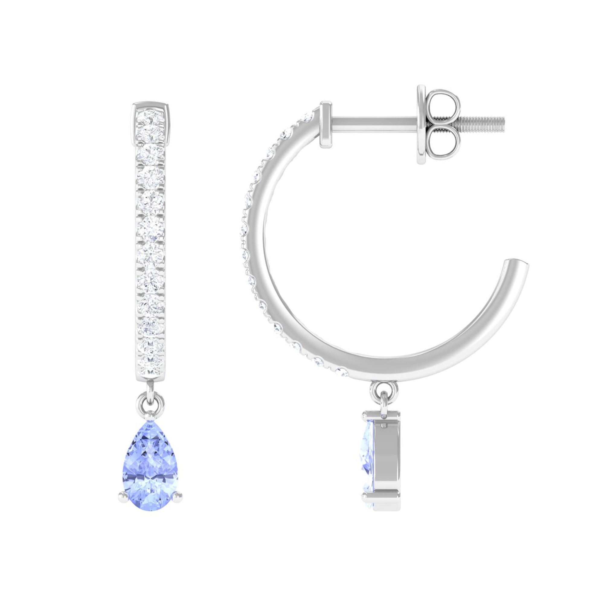 1 CT Blue Tanzanite Teardrop Hoop Earrings with Diamond Accent Tanzanite - ( AAA ) - Quality - Rosec Jewels