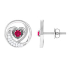 Genuine Ruby and Diamond Minimal Heart Stud Earrings Ruby - ( AAA ) - Quality - Rosec Jewels